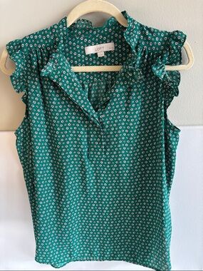 LOFT Green Floral Ruffle Sleeve Camisole